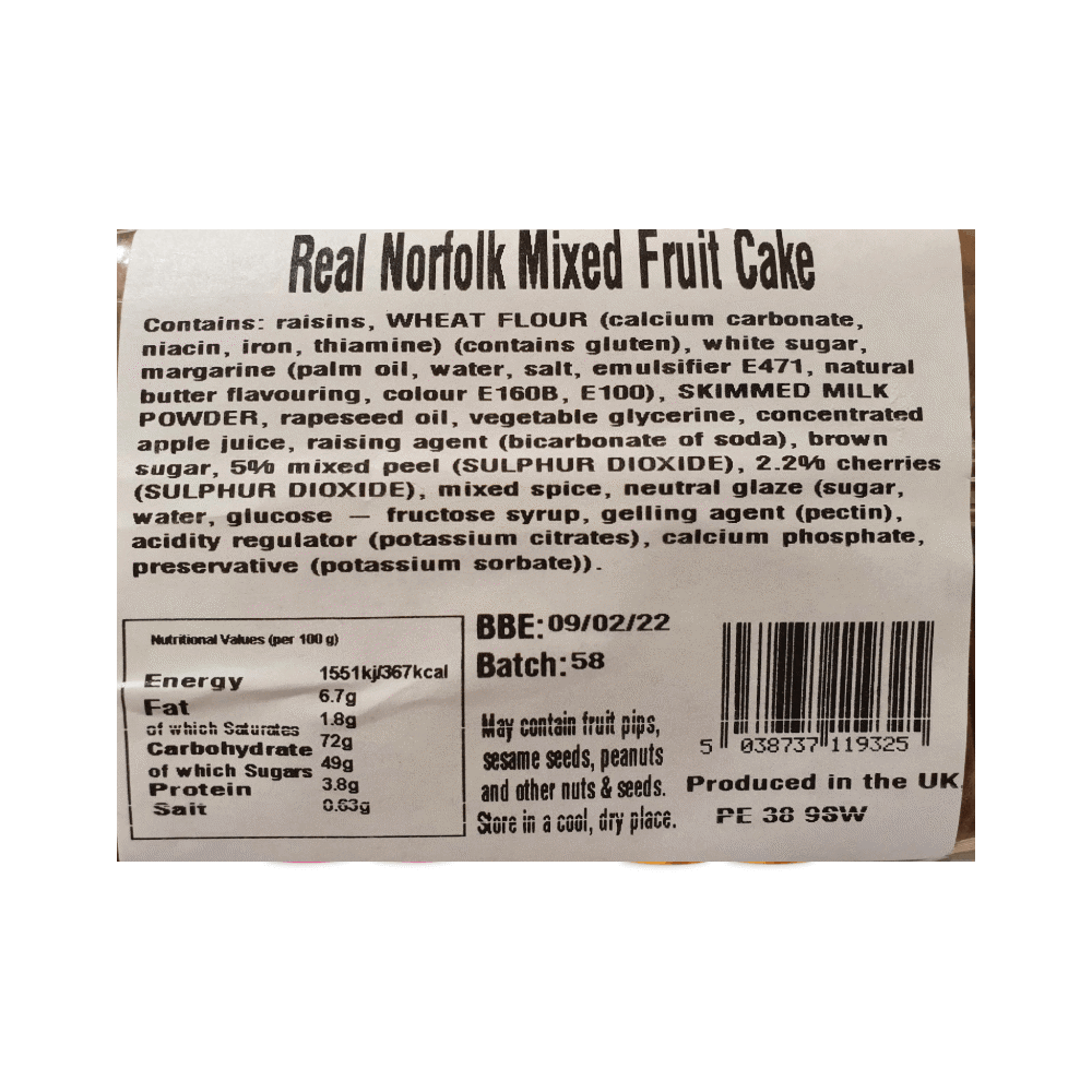 The Real Norfolk Cake Company Mixed Fruit Cake 400g